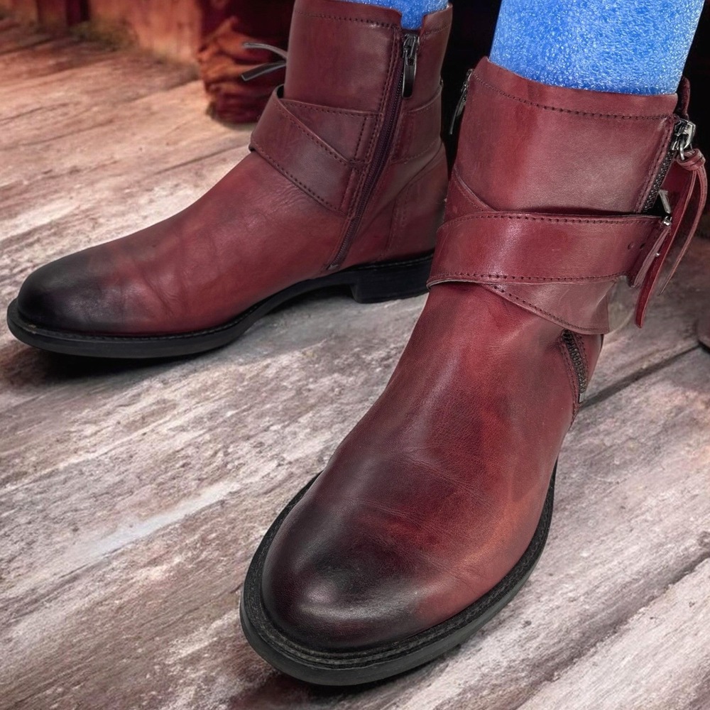 Ecco Sartorelle 25 Boot Women 10 (41) Burgundy Leather Ankle Buckle Motorcycle